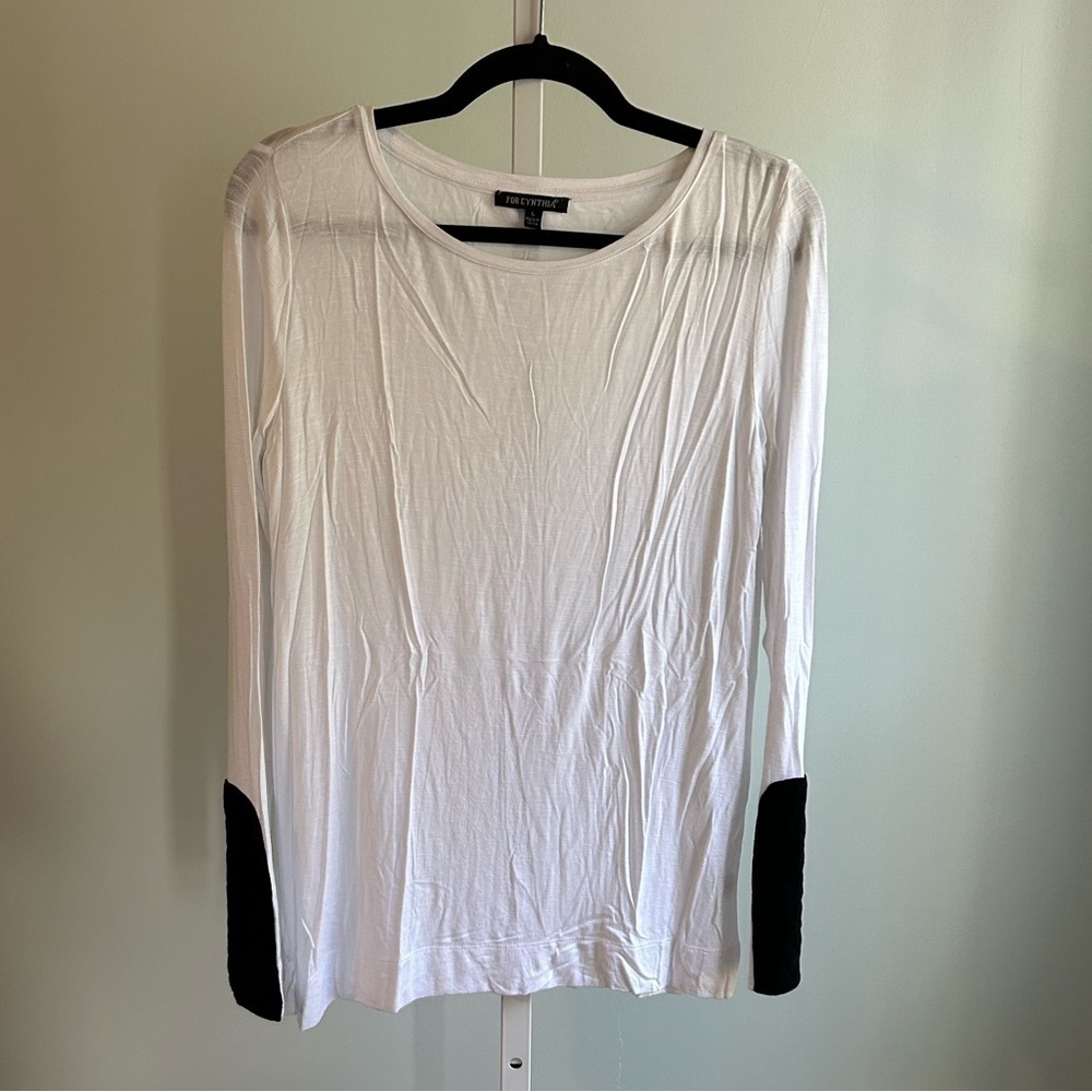 For Cynthia White Long Sleeve Top with Quilted Patches